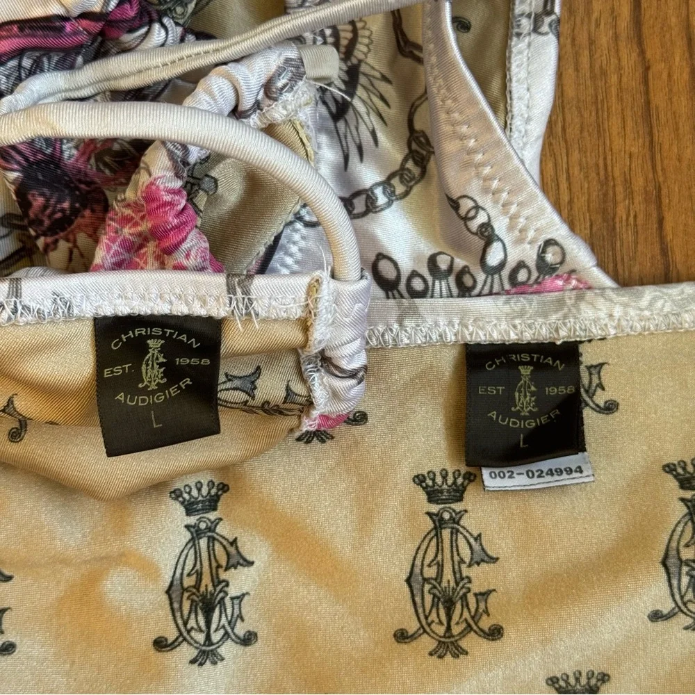 CHRISTIAN AUDIGIER Ed Hardy Vintage Y2K White Pink Blue Paris Bike Bikini Set - Picture 13 of 15